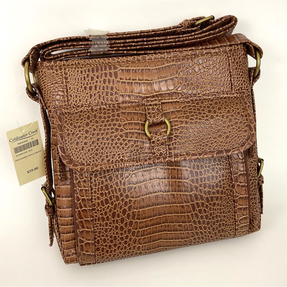 Coldwater Creek Sophie Crossbody Bag Brown Faux Crocodile - Picture 1 of 9